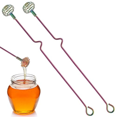 2PCS Honey Spoons, Honey and Syrup Dipper, 10.2-inch Long Handle Stainless Steel Honey Sticks with Hook, PYGHAP Honey Spoon Stirrer Mixing Tool for Honey Jam Jar Dispense (Rainbow)