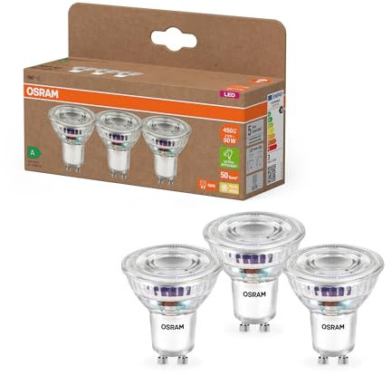 OSRAM Energy Class LED-Reflektor-Lampe PAR16 mit 2.5 W, 450 lm, warmweiß (2700 K) aus klarem bleifreiem Glas mit GU10 Sockel in der Energieeffizienzklasse A, 50 mm Durchmesser, IP20.