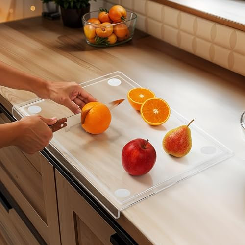 Belle Vous Tagliere da Cucina Acrilico - in Plastica Trasparente Antiscivolo con Bordo - Protegge Piano di Lavoro o Lavello - Misure 33 x 42,5 cm - per Casa o Professionale