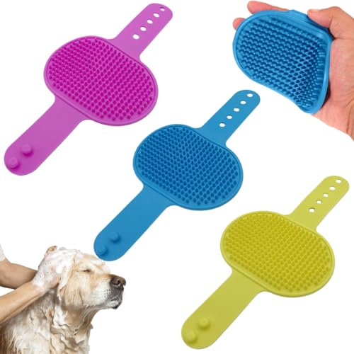 Hundebürste kurzhaar (3er Set), für Hunde und Welpen zur Fellpflege und Massage, Fellwechsel-Helfer beim Hund, Reinigt Haare und Fell gründlich für schonende Fellpflege. Blau, Gelb und Rot