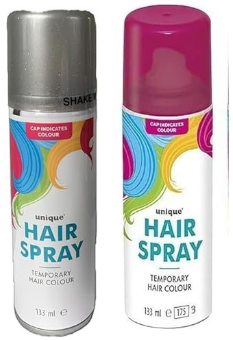 133ml washable temporary hair colour spray kids adults Halloween Glitter Temporary dye (Silver Glitter and Pink Hair Spray, 133ml)