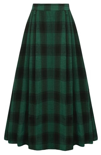 SCARLET DARKNESS Damen Rock Langer Plaid Elastische Taille Mittelalter Rock | A-Linie Rock Damen Herbst Gothic Halloween Rock Steampunk Rock
