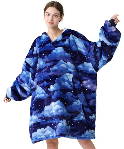 THREE POODLE Decken Hoodie Damen, Oversize Hoodie Decken Pullover Kuschelpullover für Damen Herren Kinder, Warm und Weiches Futter, Übergroßer Hoodie Sherpa-Decke, Verschiedene Muster Verfügbar