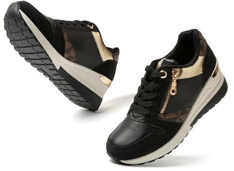 JOMIX Donna Low Top Casual Walking Platform Sneakers Eleganti Scarpe Sportive Leggere Slip on Moda Scarpe da Corsa Confortevoli MD9796-1 (Nero, 38)