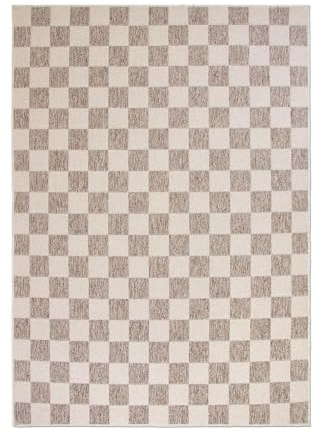 In- & Outdoor Teppich – 80 x 150 cm Schachbrettmuster – Wetterfest & rutschfest, UV-beständiger Kurzflorteppich – Ideal für Balkon, Terrasse, Küche & Camping
