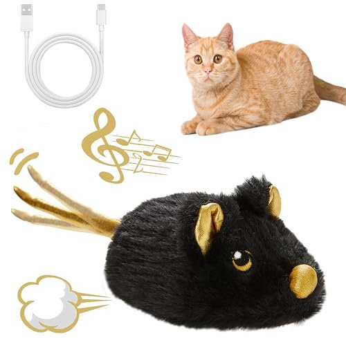 Vealind Katzenspielzeug Elektrisch Spielmaus, Katzenspielzeug Mäuse Spielmäuse für Katze mit Umzug USB Wiederaufladbar Interaktive Spielzeug Maus (Schwarz)