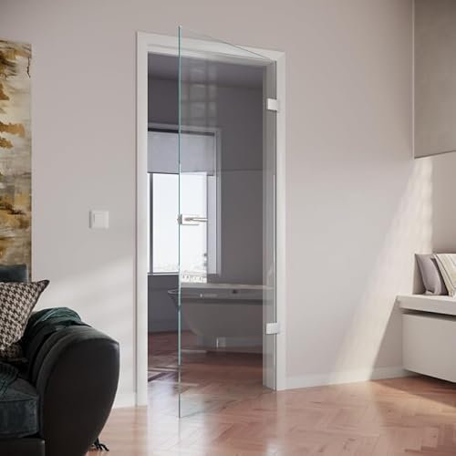 Glasdrehtür Claro – Maßgeschneiderte Glastür aus ESG Sicherheitsglas (Weißglas 8 mm) (Breite x Höhe: 834 mm x 2097 mm)