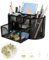 Lvjkes Netz Schreibtisch Organizer, Multifunktionaler Schreibtisch-organizer mit 9 Fächer und Büroklammer 4-in-1-Set, Voluminös für Grundschulkinder, Studenten oder Büroangestellte (Metall Schwarz)