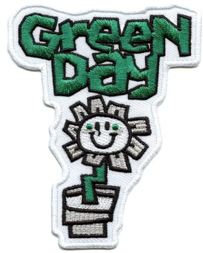 Green Day Woven Flower Pot Iron On Patch (One Size) (Green/White/Black)