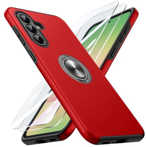 Doeshine Hülle für Samsung Galaxy A56 /A36 5G mit 2 Stück Schutzfolie, Militärschutz Kameraschutz Stoßfest Samsung A56 5G Hülle mit 360° Magnetischer Drehbarer Ständer, Rot