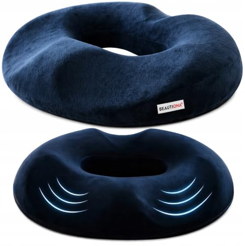 BEAUTIONA® Orthopädisches Donut Sitzkissen Memory Foam 43×39×6 cm Blau