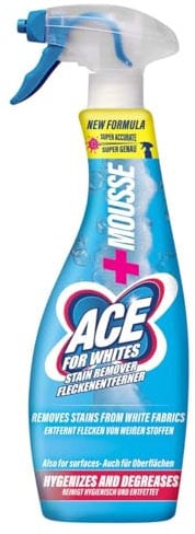 ACE for Whites Stain Remover Spray – 10 Bottles of 2 x 5 Packs – 700ml Each – Powerful Mousse Formula for White Clothes – Bleach-Based Laundry Stain Cleaner for Household Surfaces
