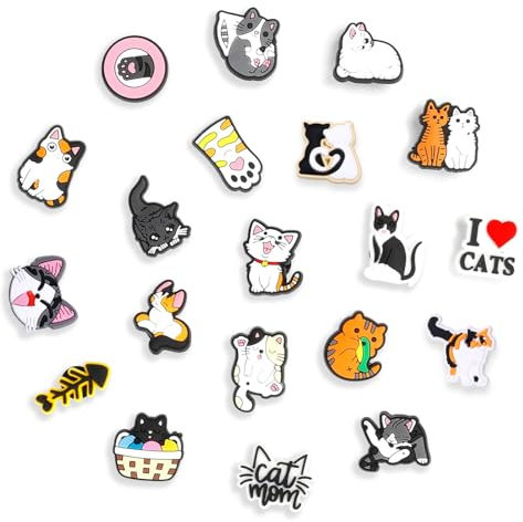 Barlone 20 Stück Cartoon Katze Schuh Charms für Crocs, PVC Shoe Charms, Schuhanstecker für Crocs, Anstecker Schuhanhänger Schuhe Charm für Schuhe DIY Dekorationen Kinderpartys Geschenk