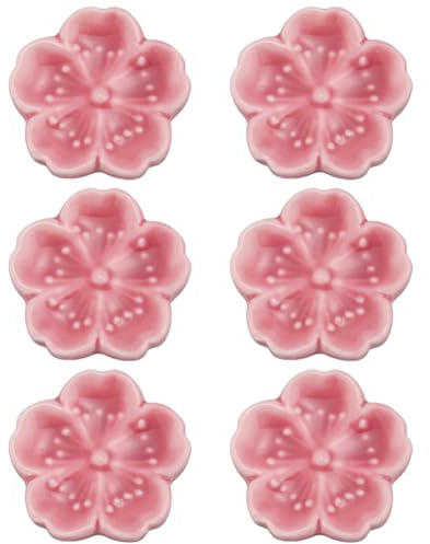 CRASPIRE 6Pcs Cherry Blossom Ceramic Chopsticks Rest Cute Pink Chopsticks Stand Rack Stand Pen Holder Portable Elegant Practical for Forks Spoons Paint Brushes Gift Catering Hotels