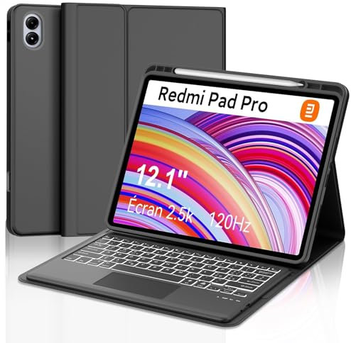 Cover Redmi Pad Pro 12.1 con Tastiera Touchpad, Tastiera Redmi Pad Pro 12.1, Custodia con Tastiera Trackpad Retroilluminata Italiano Bluetooth Staccabile per Xiaomi Redmi Pad Pro 12.1 2024, Nero