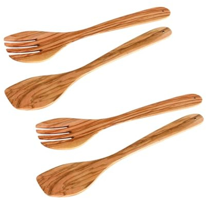 Fackelmann Lot de 2 Couverts à Salade en Bois d'olivier 30 cm | Service précis, Lot de 2 pièces, Bois d olivier, 30 cm pour servir salades et Buddha bowls