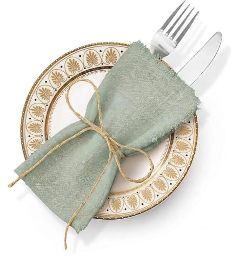 Stoffservietten, 6 Stück Serviettentücher mit Quasten, 42cm x 42cm Servietten Set, Quadratische Serviette, Waschbar Servietten Stoff Tischservietten, Geeignet für Party, Geburtstag, Graugrün