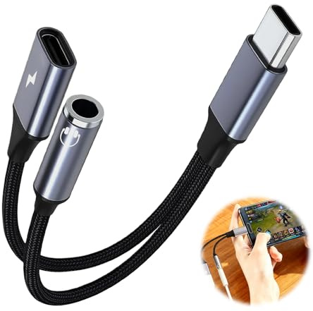 2 in 1 USB C to 3.5mm Jack Headphone and Charger Adapter, Type C to Aux Audio Adapter with USB C Charging Cable Splitter Compatible with iPhone 16/15 Samsung Galaxy S25/S24/A55 (Purple)