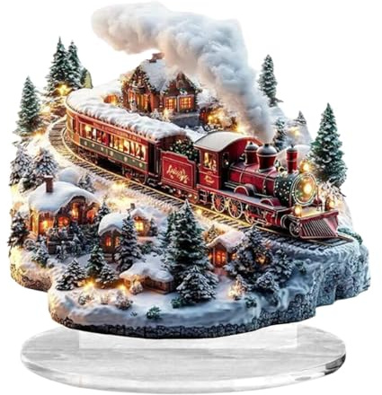 JISADER Weihnachtsdekorationen Tischschild Wohnkultur Handwerk Sammlerstück Eisenbahn Zug Acryl Hausschild für Wohnzimmertisch