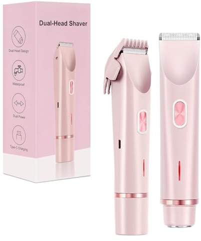 Rasierer Damen, Intimrasierer 2 In 1 Elektrischer Rasierer Damen Intimbereich Bikini Trimmer für Privater Teil Gesicht Achselhöhlen Beine (Rosa)