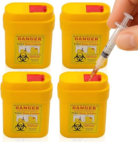 4PCS Sharps Bin Sharps Box for Needles, Container Trash Bin with Safe Lock, Mini Sharps Travel Sharps Portable Small Sharps Bin for Travel, Work, Home