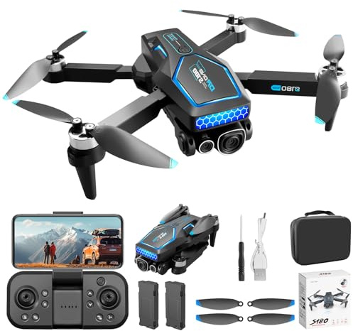 OBEST Drones con Camara 4K Adulto, 5G WiFi RC Dron FPV Plegable | 3 Cams, Motor Sin Escobillas, 2Batería 28Min, Un Clic Despegue, Evitación Obstáculos 360, Voltereta 3D para Principiantes