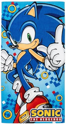 Clondo Strandtuch für Kinder für Sonic Fan – weiche Mikrofaser aus Polyester – Handtuch für Meer und Pool, lebendige Farben, Geschenkidee für den Sommer, offizielles Gadget