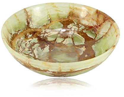 budawi® Onyxmarmor Schale – Ø 20 cm – Naturstein Schale rund & poliert – Einzelstück lebensmittelecht – Marmor Dekoschale für Obst, Snacks, Küche & Wohnraum