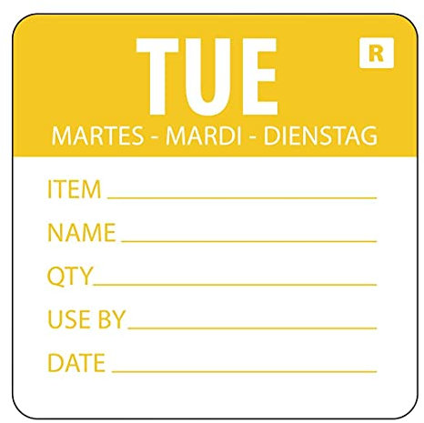 Hygiplas Removable Food Label Stickers (500 Pack) - Date Tuesday Label, Easy Peel Off, No Residue L067