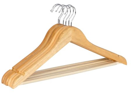 WENKO Formbügel Eco Natur 6er Set, 6er Set Kleiderbügel mit Hosensteg und Rockeinkerbungen