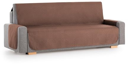 Textil-home Sesselschoner Sofaüberwurf Adele, 3 Sitzer - Reversibel gepolsterter Sofaschutz. Farbe Braun
