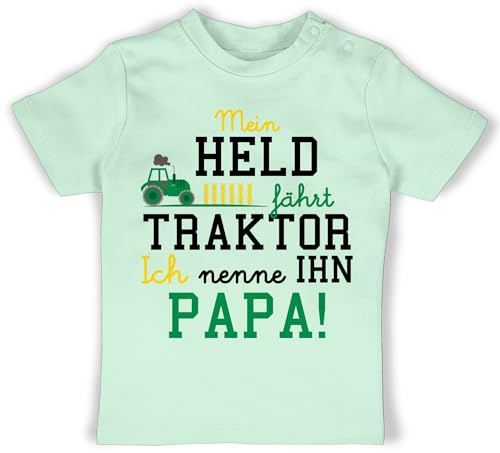 Baby T-Shirt Mädchen Jungen - Traktoren - Mein Held fährt Traktor - 3/6 Monate - Mintgrün - Babykleidung Landwirt dad Tshirt Shirt trecker Vater Landwirtschaft Papa t-Shirts traktorfan papatag