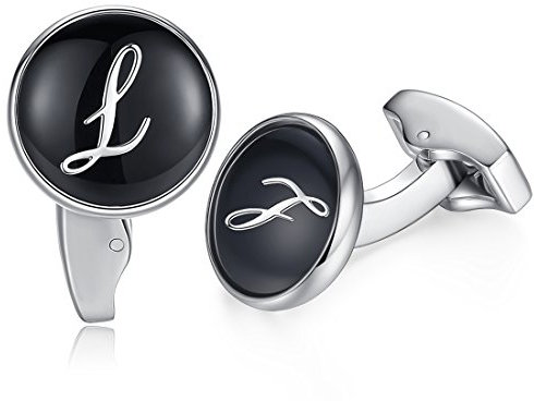 Honey Bear Briefe Initialen Buchstabe manschettenknöpfe Herren Edelstahl Hochzeit Cufflinks Manschettenknopf Schwarz (L)