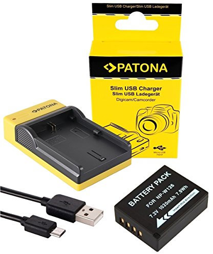Slim Ladegerät + Akku für die Fujifilm X-T20 / T20 - Ersatzakku für Fuji NP-W126 | einfach mit jedem Micro-USB Kabel/Ladegerät (z.B. Smartphone) zu verwenden