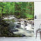 ABAKUHAUS Natur Duschvorhang, Riverbed Rock Bäume, Stoffliches Gewebe Badezimmerdekorationsset mit Haken, 175 x 200 cm, Grün Weiß Grau