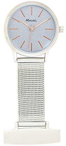 Ravel Modern Mesh Krankenschwestern-Taschenuhr - Blaues Zifferblatt