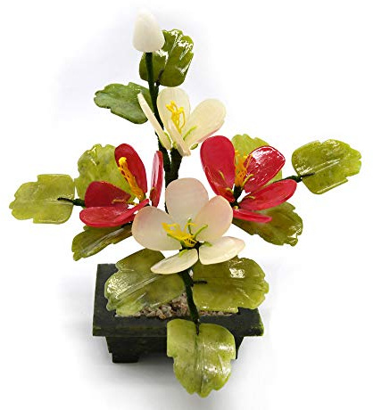 Roderek Handgefertigte Jade Blume Bonsai, Mix Edelstein, Baum, Jade Blumenkörb, Heimdekoration