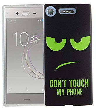 König Design Handyhülle kompatibel mit Sony Xperia XZ1 Silikon Case Hülle Sturzsichere Back-Cover Handyhülle - Don't Touch My Phone Grün Schwarz