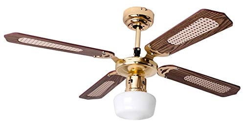 V-TAC Deckenventilator Ventilatorleuchte, Sommer Winter, Zugschalter 3 Stufen, Glas opal, MDF braun, 1x E27, D 105 cm
