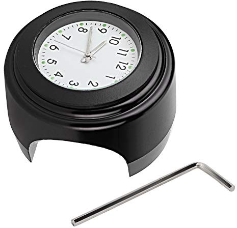 EVGATSAUTO Motorrad Lenkeruhr, wasserdichte Quarzuhr mit Lenkerhalterung, Schwarz mit Weißem Zifferblatt