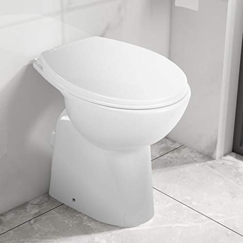 pedkit Inodoro sin Bordes Cierre Suave 7 cm Alto Cerámica Inodoro Moderno Blanca 50,5 x 36,5 x 50 cm