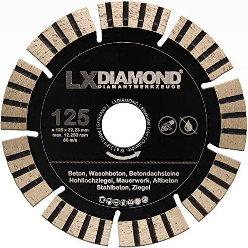LXDIAMOND Diamant-Trennscheibe 125mm x 22,23mm Premium 13mm Segmente passend für Beton Stahlbeton Waschbeton Universal Diamantscheibe für Winkelschleifer 125 mm