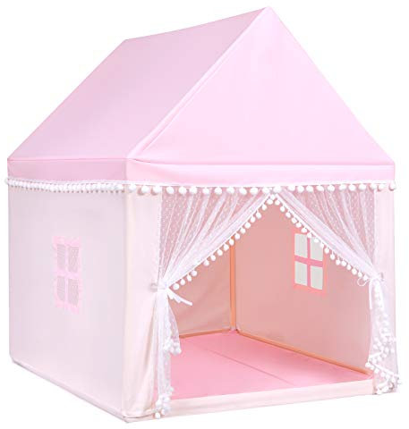 GIANTEX Kinder-Spielzelt Kinderspielhaus Massivholzrahmen, Kinderzelt Spielzelt mit Boden & Baumwolldecke, Prinzessin Schloss Zelt Oxford Stoff, Spielhaus für mehrere Kinder 120x105x140cm (Rosa)