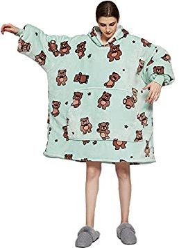 Sacebeleu Decke Hoodie Sweatshirt,Flauschige Sherpa TV-Decke mit Ärmeln,Oversized Kapuzen Pullover Kuscheldecke mit Känguru Tasche,Flanell Fleecedecke,Einheitsgröße für Damen,Herren