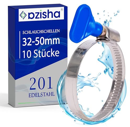 AZISHA Fascette Metalliche Stringitubo 32-50mm - 10 Pezzi Fascette Stringitubo Inox - Regolabile Fascette Acciaio – Fascetta Metallo Per Tubi Piscina,Giardino,Gas,Lavatrice,Auto E Acqua
