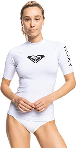 Roxy Rashguard - Maglietta da Donna a Maniche Corte con Cuori, Rash-Guardia, Bianco Chiaro 22, M
