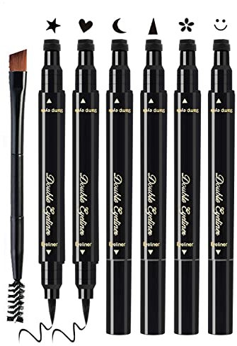 We Top Eyeliner-Stempel,7-teiliges Eyeliner-Stift-Set mit AugenbrauenbürstenWasserfester, wischfester Flüssig-Eyeliner-Stempel Herz/Mond/Blume/Stern/Smiley/Dreieck Siegelstempel für Frauen Mädchen