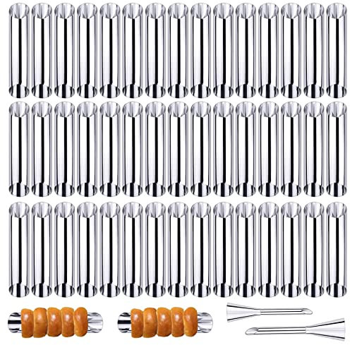 Woohome Tubos Repostería Molde, 40 Pz Cannoli Molde, Moldes de Cuerno de Crema Cannoli Acero Inoxidable con 2 Talla Puff Manga Pastelera Boquillas para Croissants y Rollos de Mantequilla