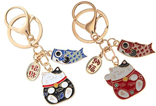 TOYANDONA Lot de 2 porte-clés porte-bonheur en forme de chat pour clés de voiture