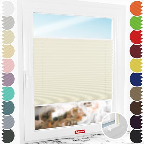 Schuette® Plissee mit Bohren zum Anschrauben ● Premium Kollektion: Vanilla Ice Cream (Creme) ● 25x80cm (Breite x Höhe) ● Suprafix Faltrollo Befestigung ● Bequeme Rollo Montage inkl. Video